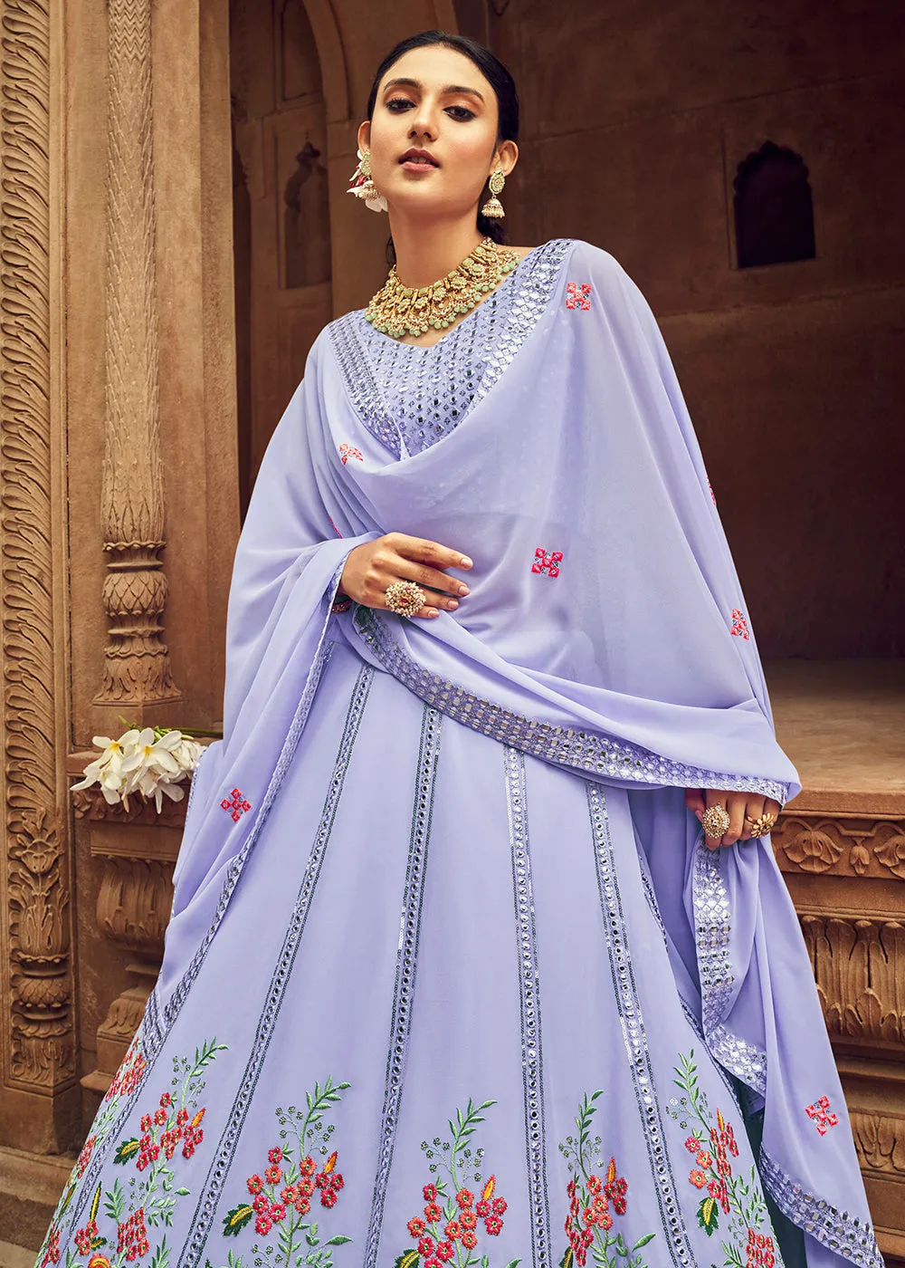 Charming Lavender Bridesmaid Georgette Wedding Lehenga Choli