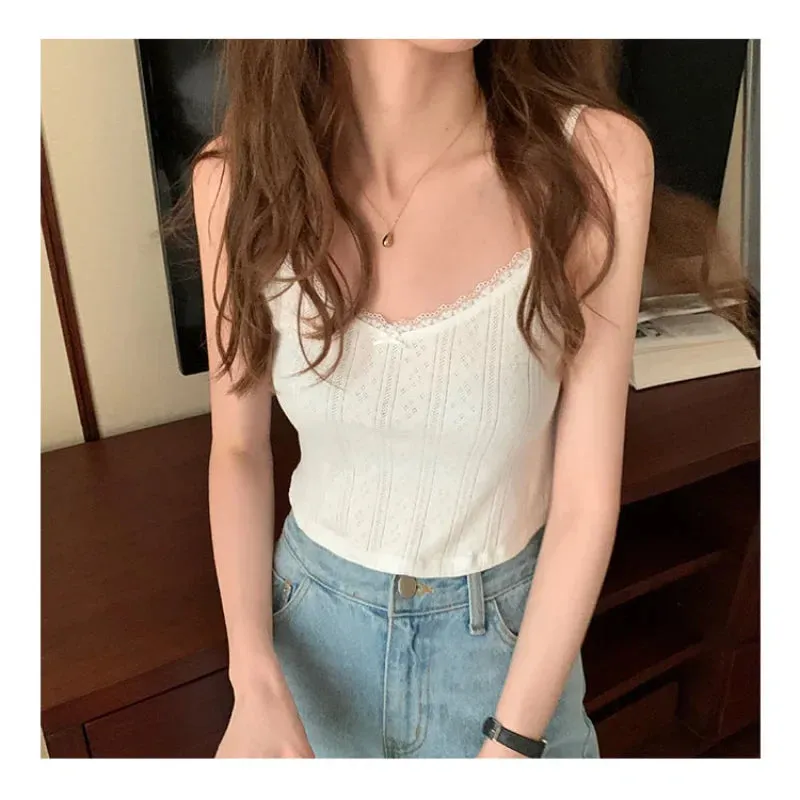 Chic Lace Floral Print Tank Top Women Cropped Tops Cute Girls Tank Top