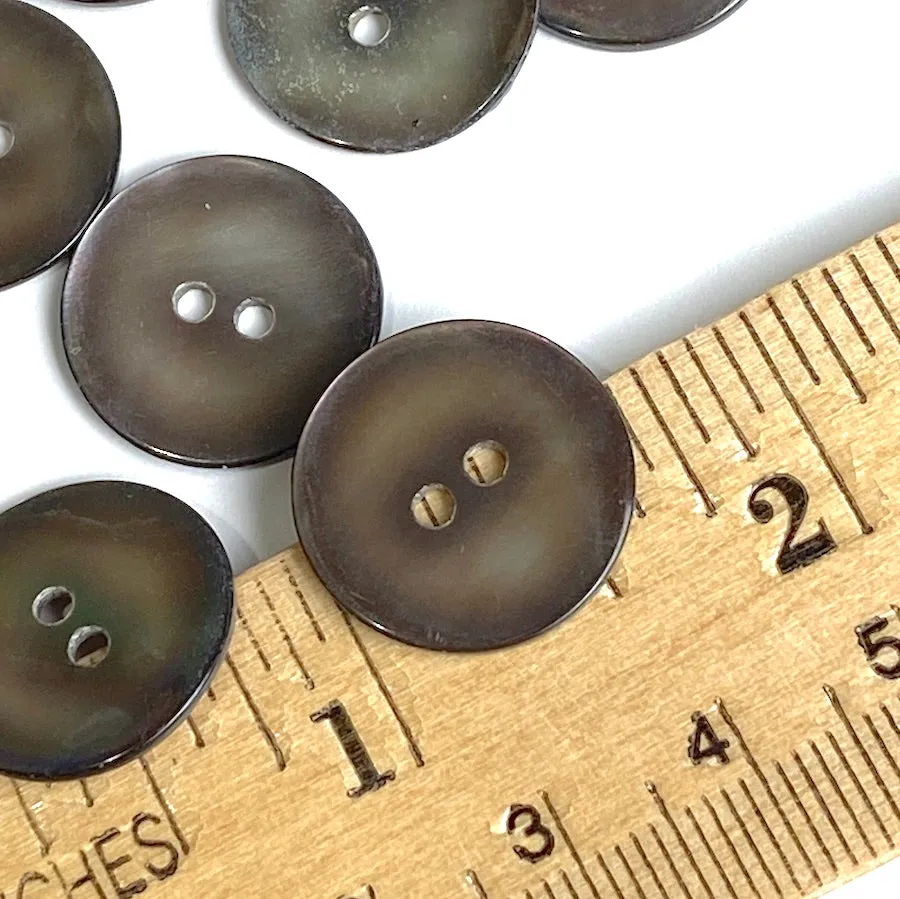 Chocolate Gray Silvery Melange Pearl Shell, 11/16", Semi-Rustic, 17mm 2-Hole, TWENTY THREE Buttons   #LP-58-23