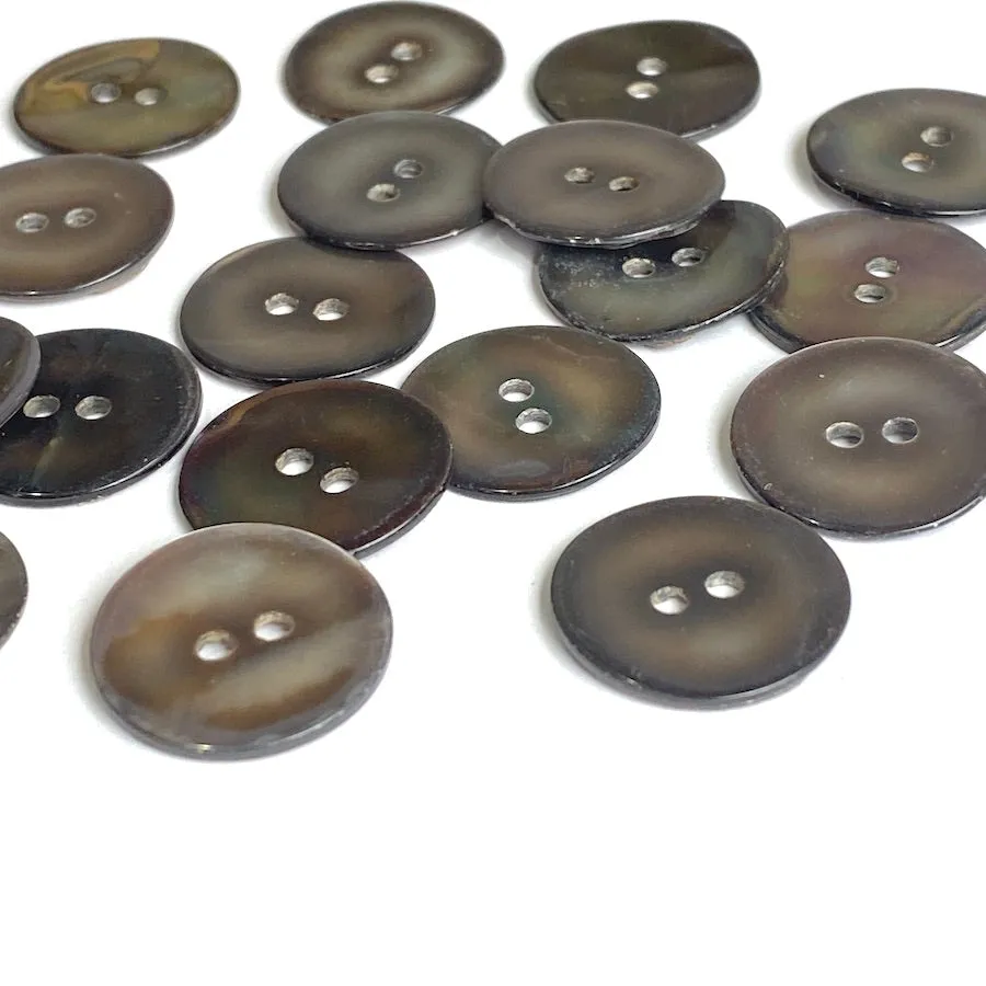 Chocolate Gray Silvery Melange Pearl Shell, 11/16", Semi-Rustic, 17mm 2-Hole, TWENTY THREE Buttons   #LP-58-23