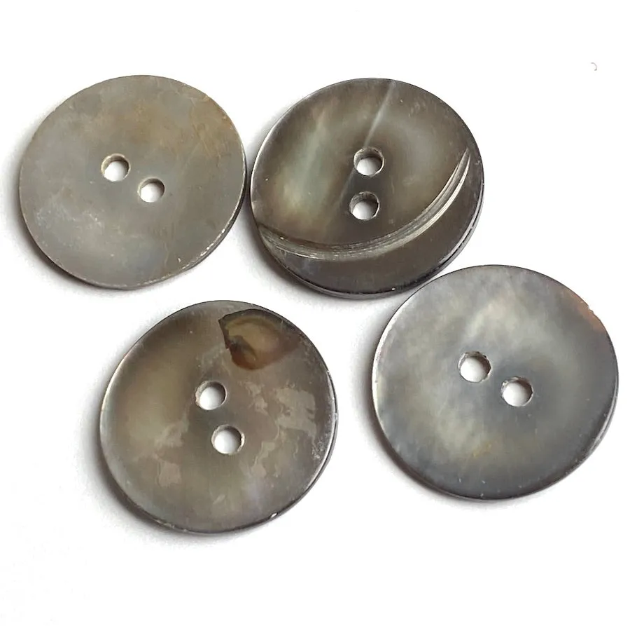 Chocolate Gray Silvery Melange Pearl Shell, 11/16", Semi-Rustic, 17mm 2-Hole, TWENTY THREE Buttons   #LP-58-23