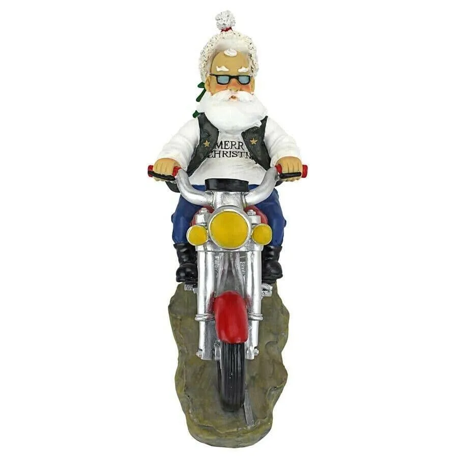 Christmas Santa Biker With Gifts Desktop Statue