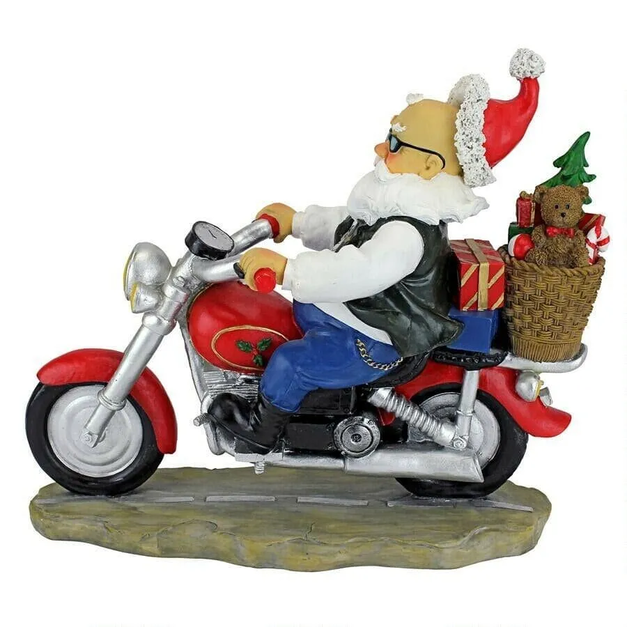 Christmas Santa Biker With Gifts Desktop Statue