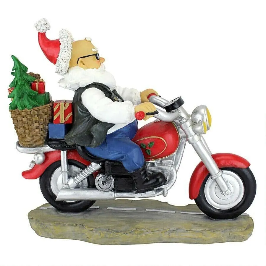 Christmas Santa Biker With Gifts Desktop Statue