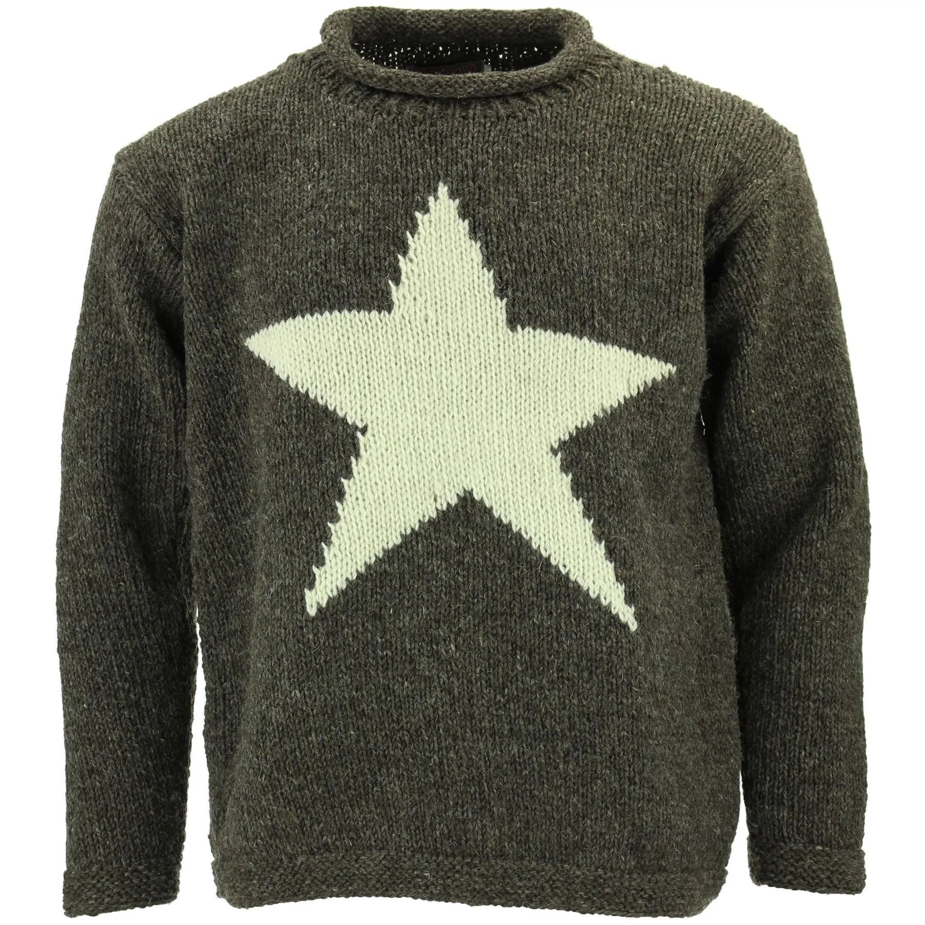 Chunky Wool Knit Star Jumper - Brown & Cream