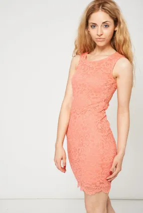 Coral Open Back Lace Dress Ex-Branded