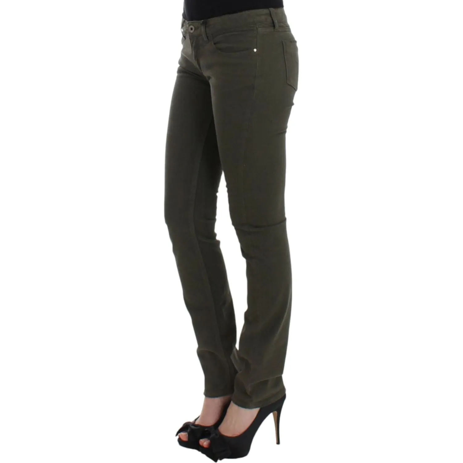 Costume National Chic Green Slim Leg Designer Jeans