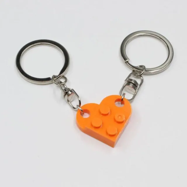 Couples Love Toy Brick Heart Keychain