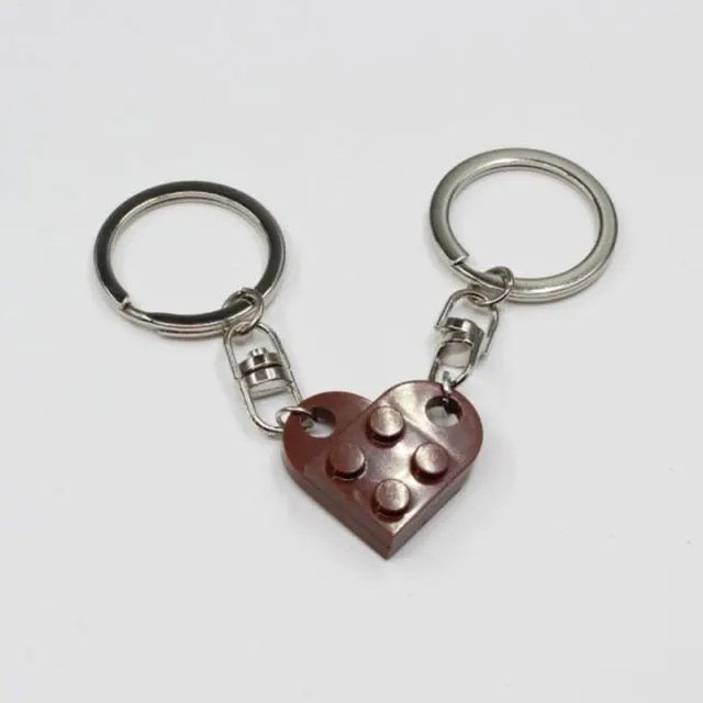 Couples Love Toy Brick Heart Keychain