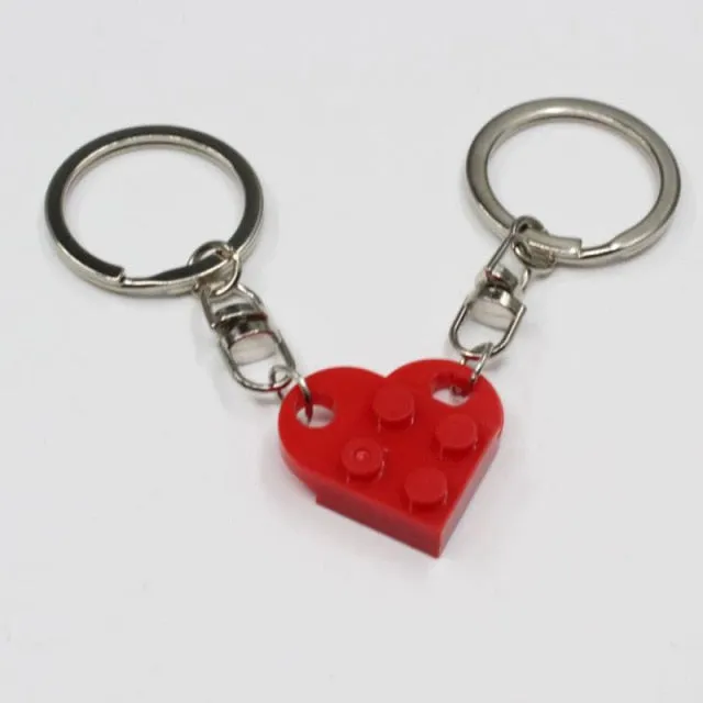 Couples Love Toy Brick Heart Keychain