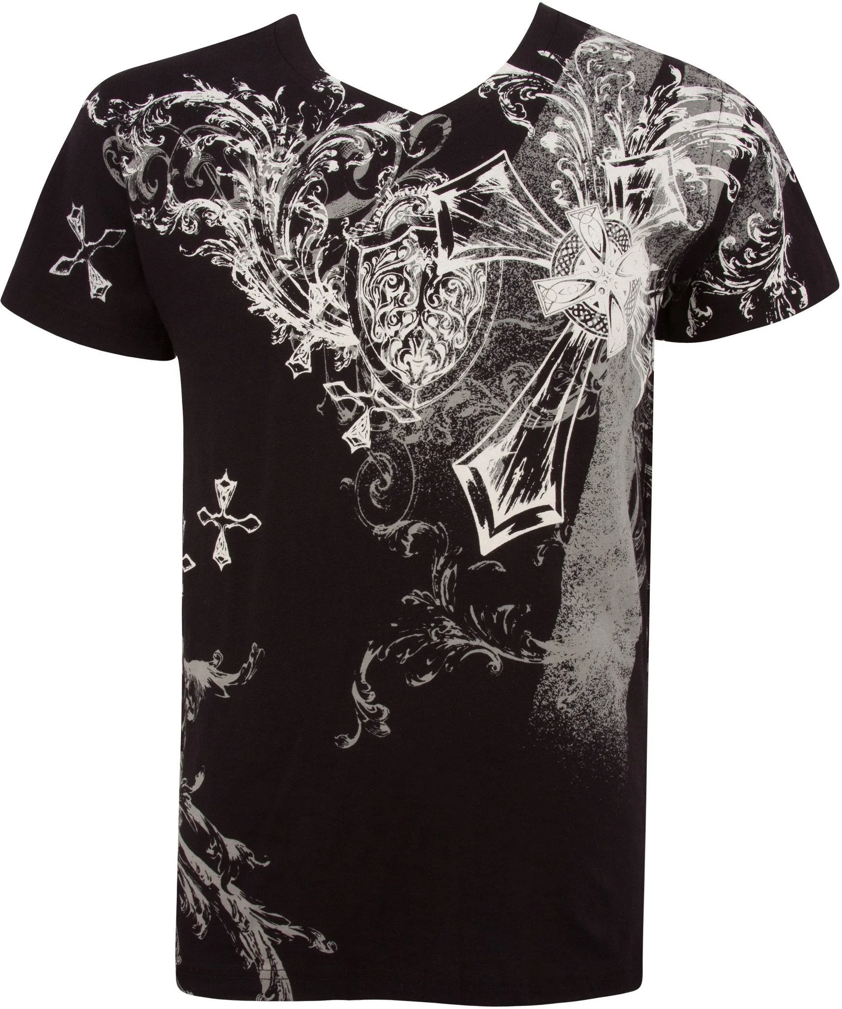 Cross and Vines Short Sleeve V-Neck Cotton Mens Fashion T-Shirt