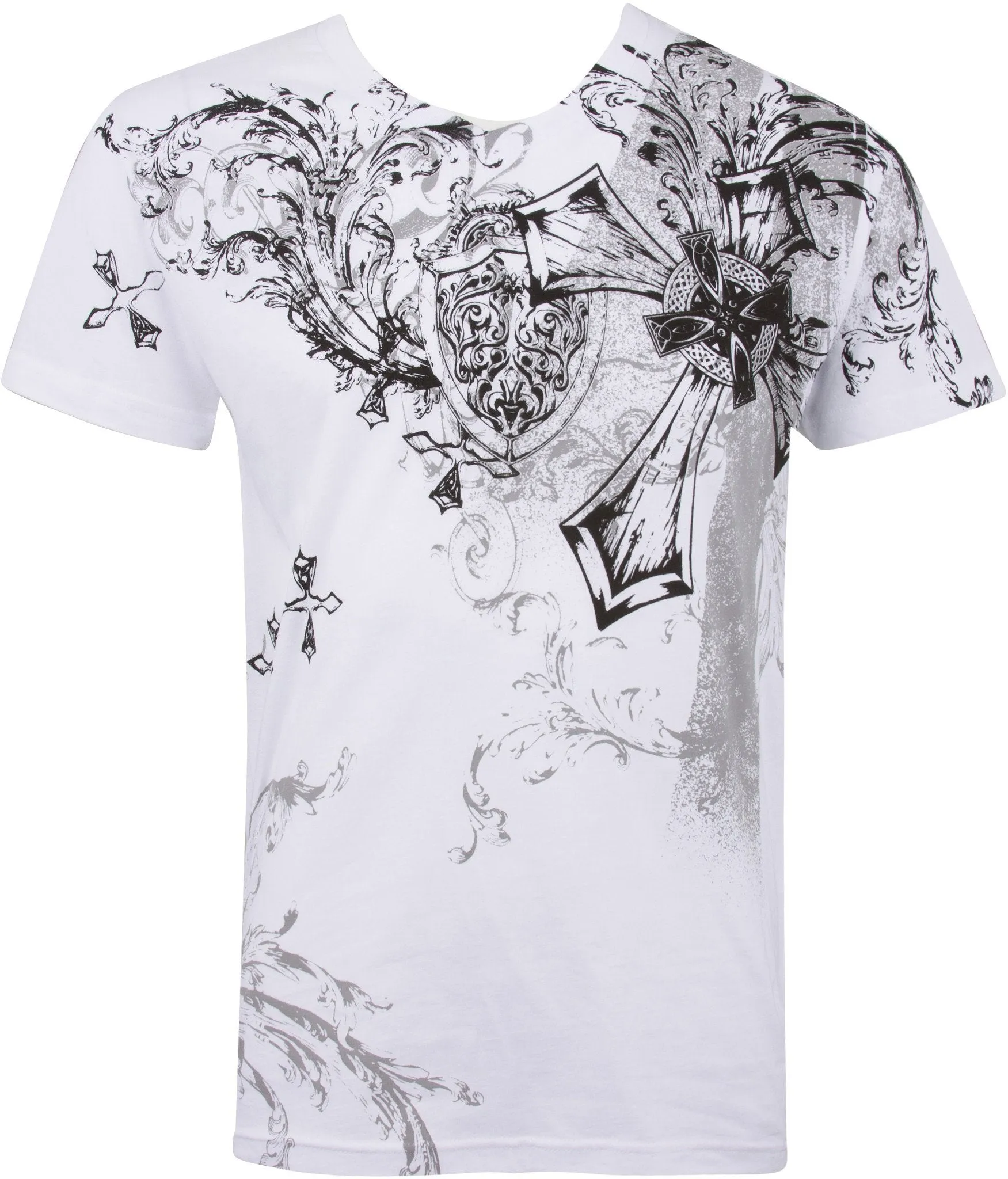 Cross and Vines Short Sleeve V-Neck Cotton Mens Fashion T-Shirt