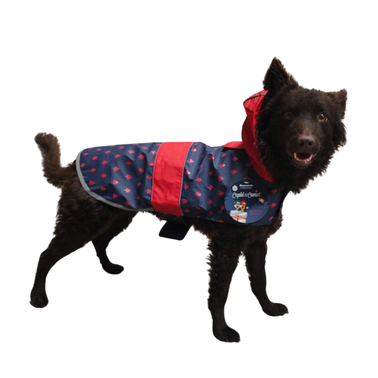 Cupid & Comet | Dog Christmas Coat | Luxury Navy Forest Raincoat