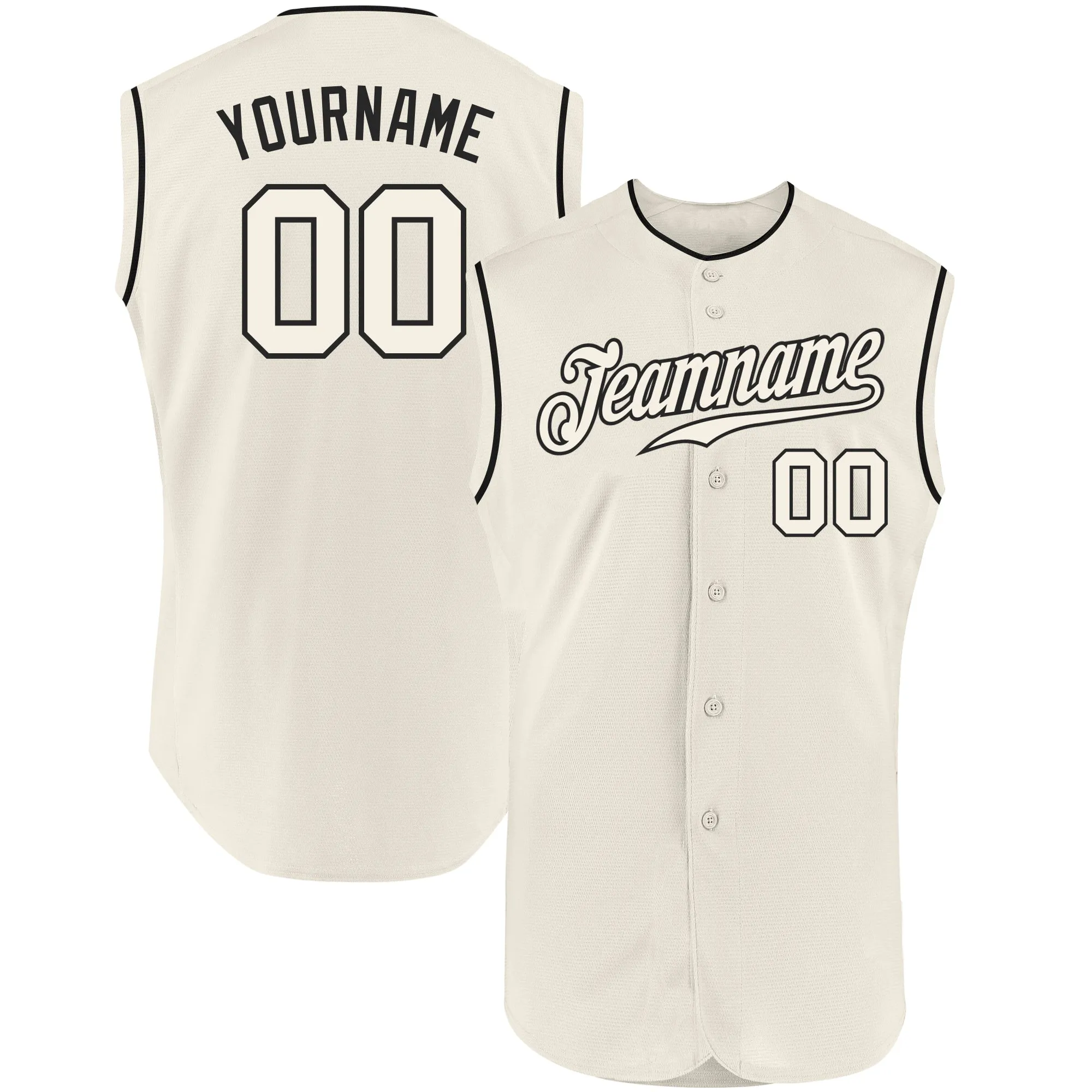 Custom Cream Cream-Black Authentic Sleeveless Baseball Jersey