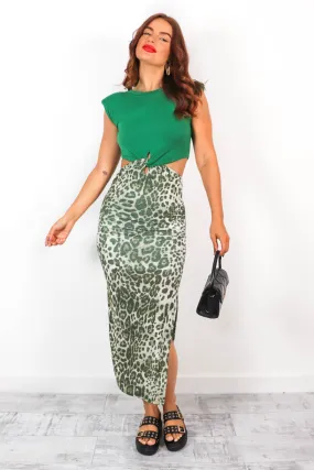 Cut Out For The Wild - Green Cut Out Leopard Dress