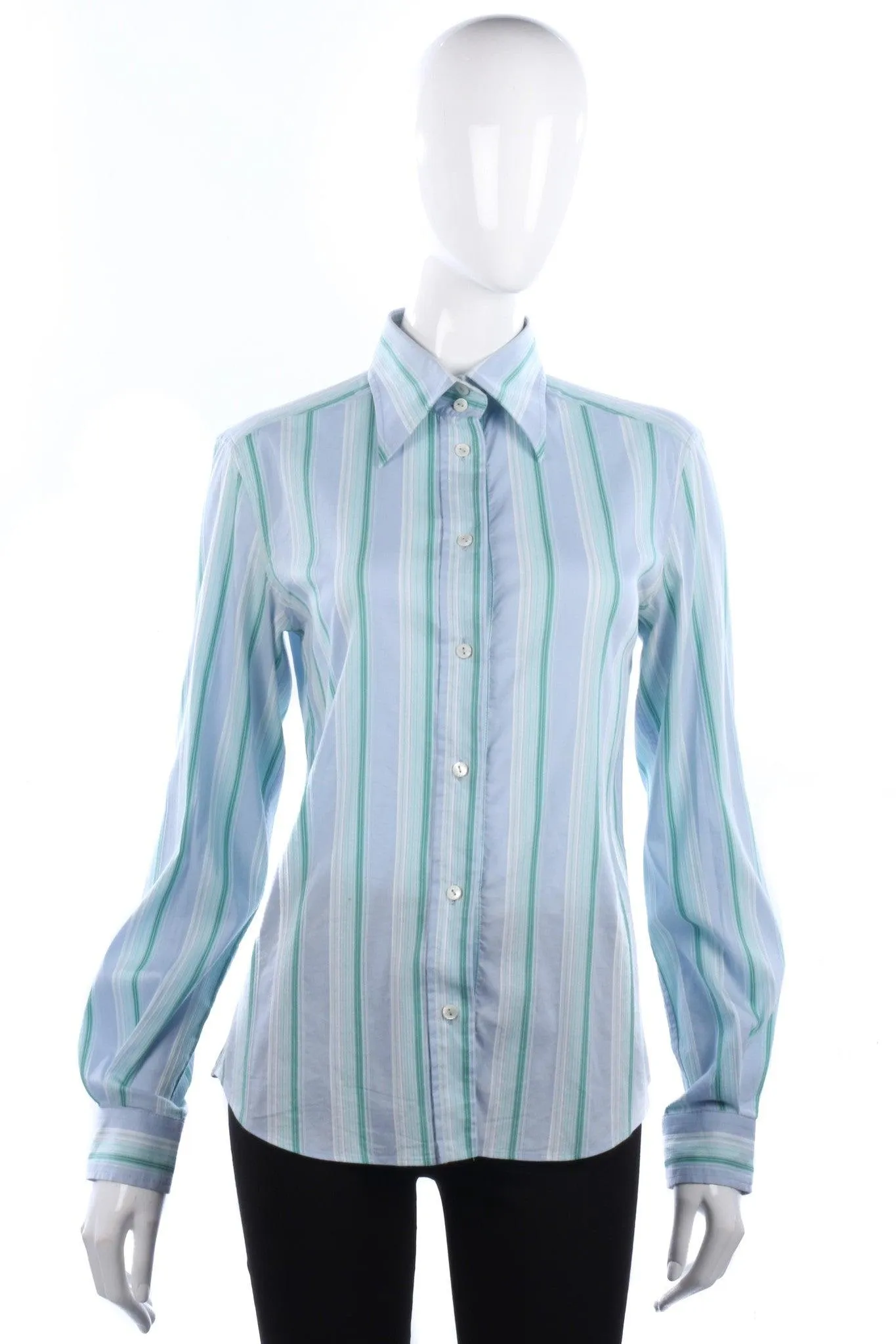 Dolce & Gabbana Ladies Shirt Cotton Blue and Green Stripes UK10