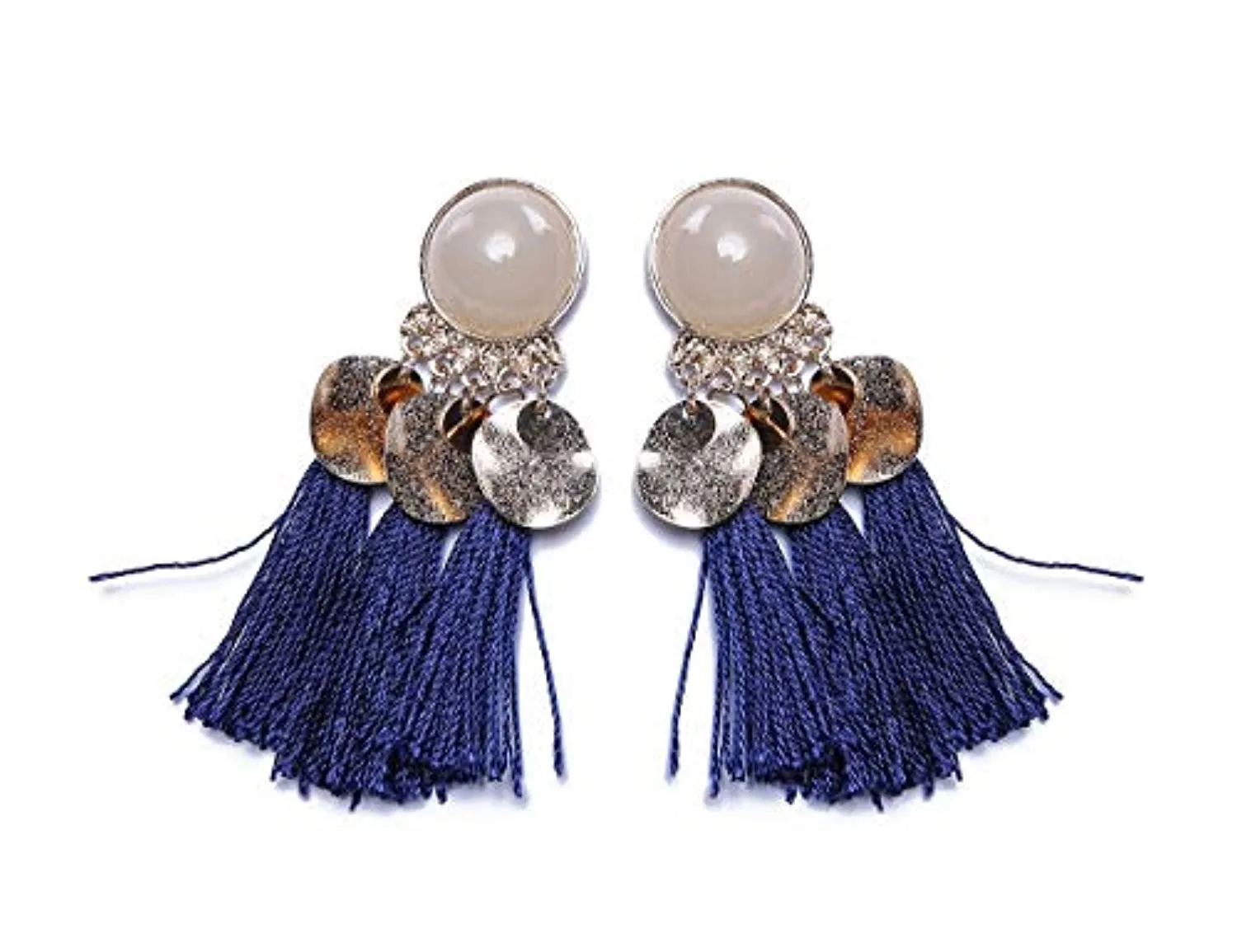 Electomania Dark Blue Metal Tassel Earrings for Women - 1 Pair