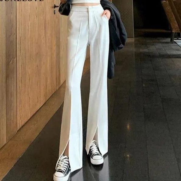 Flared Pants With Hem Split