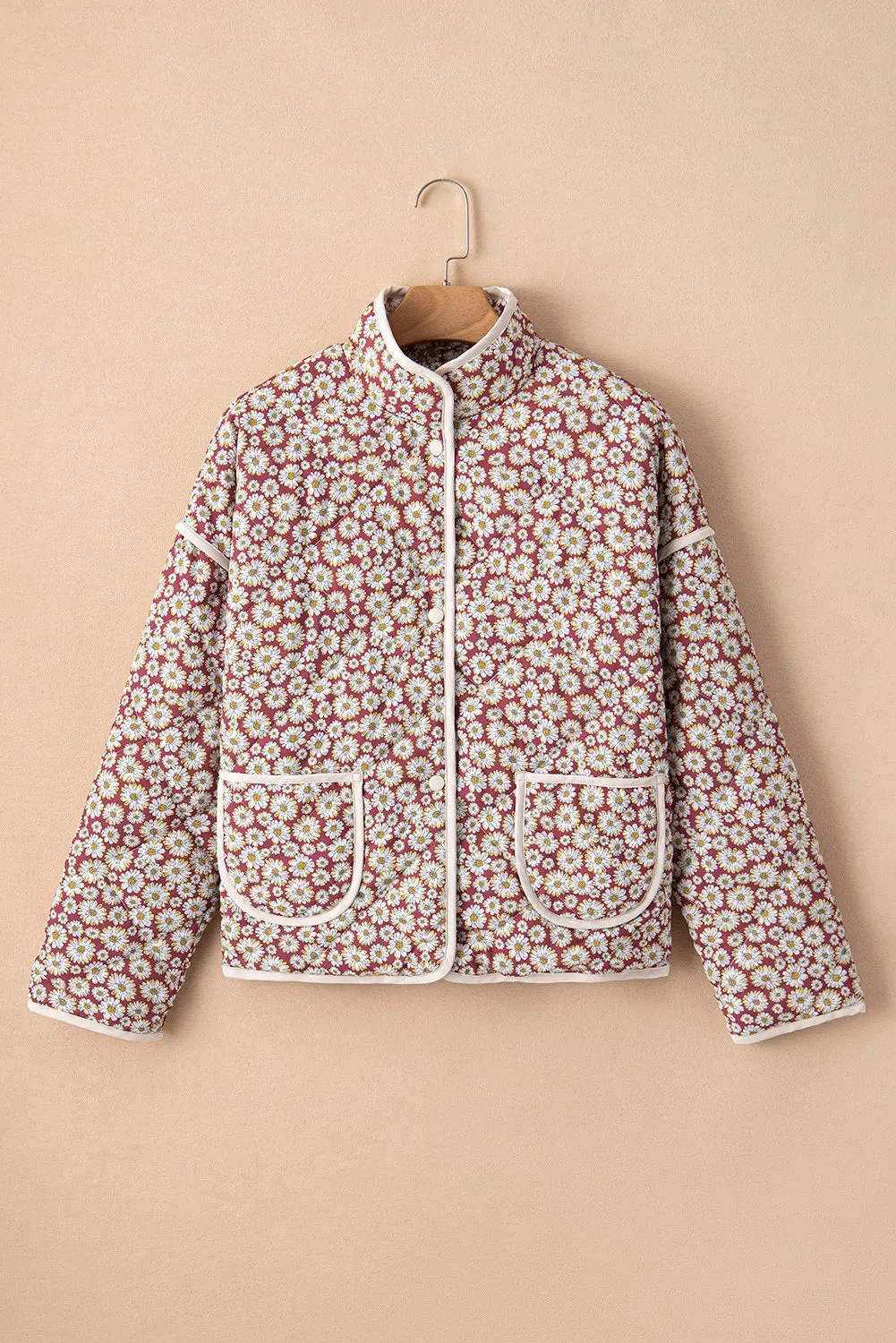 Floral Snap Down Mock Neck Coat