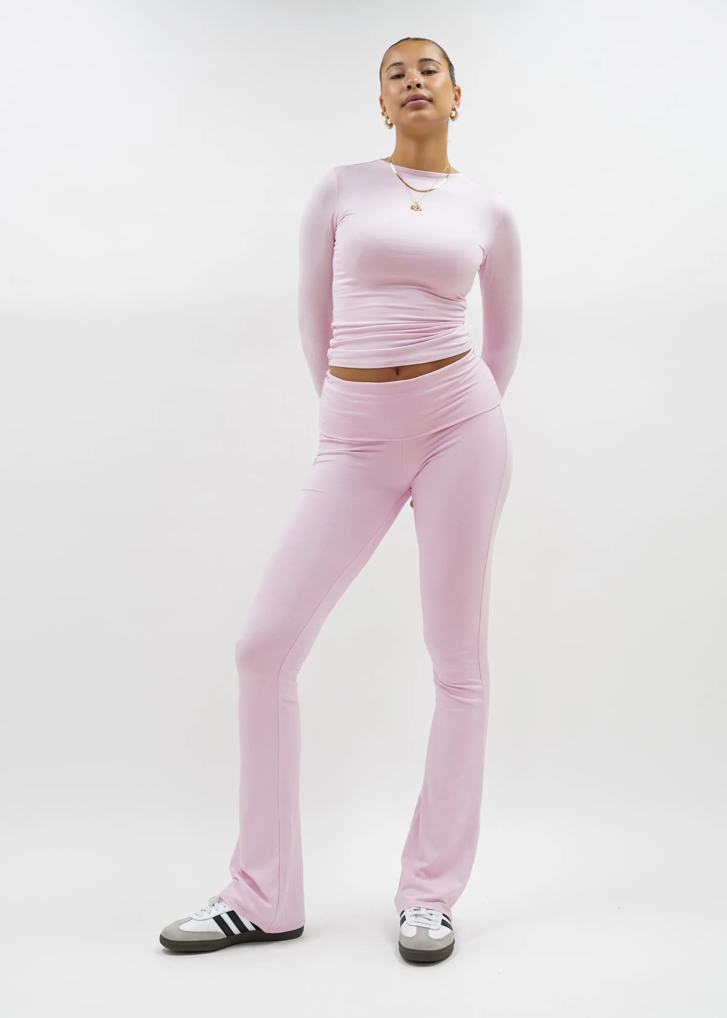 Fold-over flared pants light pink (TALL)