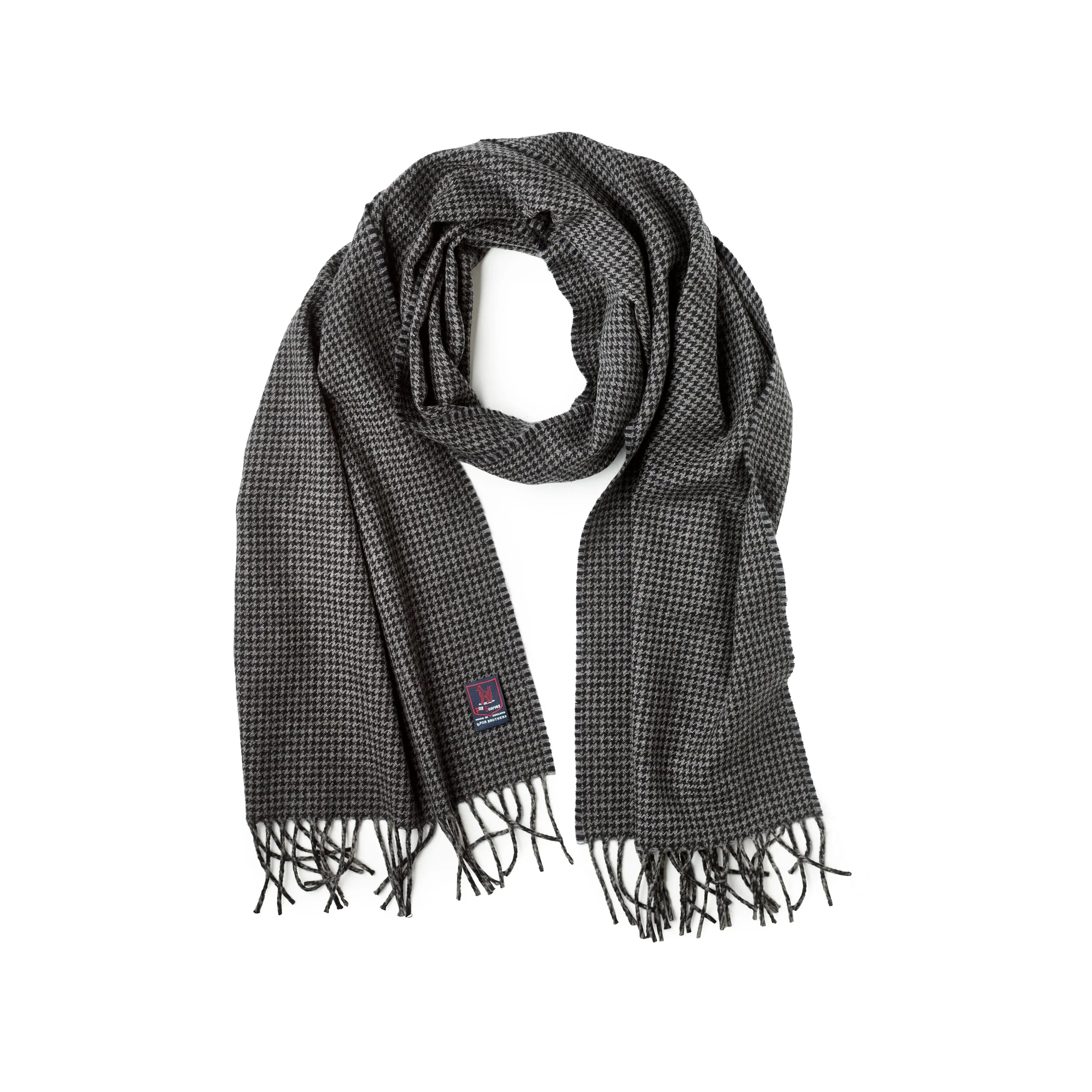 Fox Brothers Merino/Cashmere Grey Houndstooth Scarf