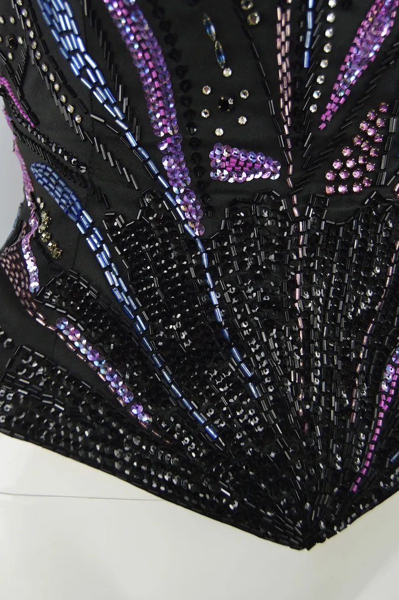 Franka London Couture Beaded Satin Corset Top, 1980s