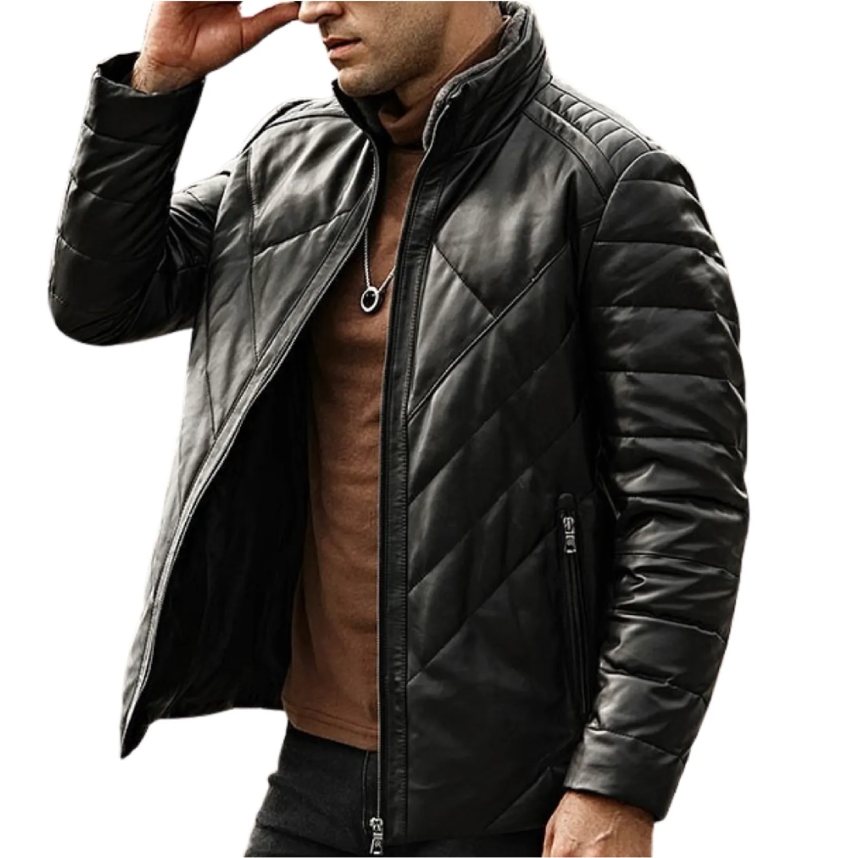 Genuine Lambskin Leather Jacket For Men Stylish Casual Zipper Style Coat For Autumn & Winter