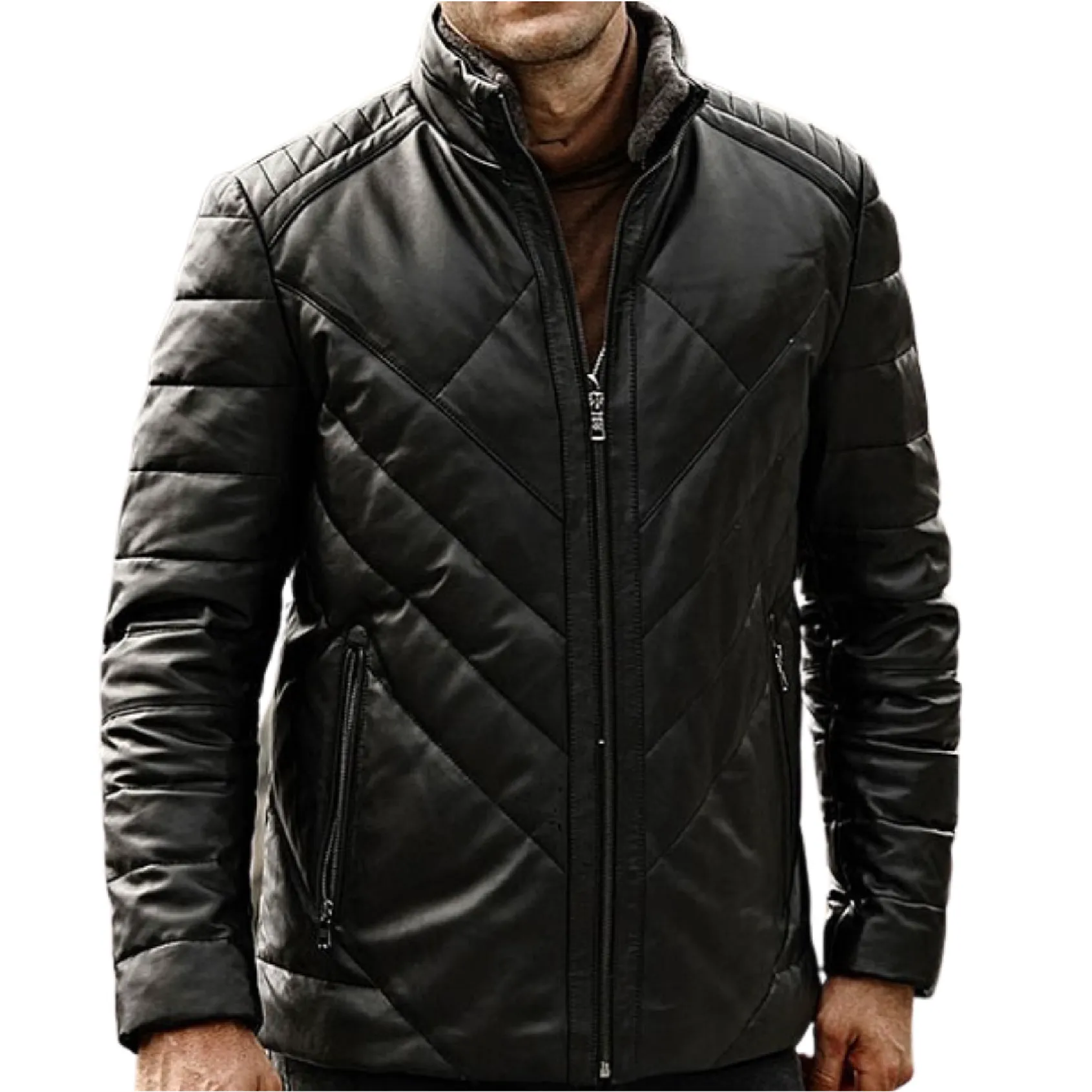 Genuine Lambskin Leather Jacket For Men Stylish Casual Zipper Style Coat For Autumn & Winter