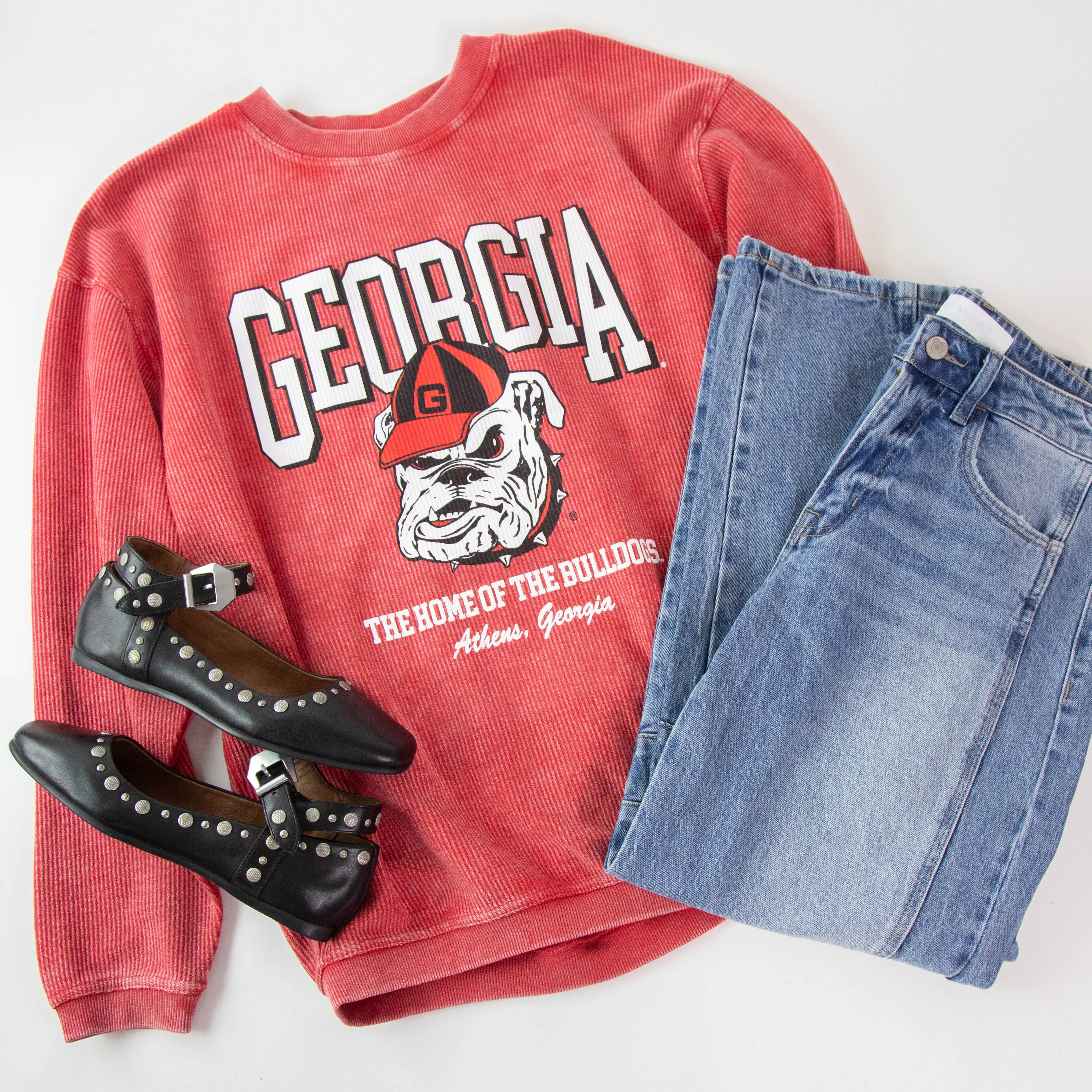 Georgia Mascot Cord Sweatshirt, Red | Charlie Southern