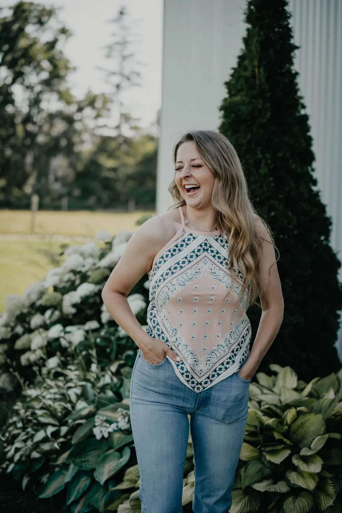 'Georgia' Peach Bandana Print Handkerchief Hem Tank (L & XXL Only)