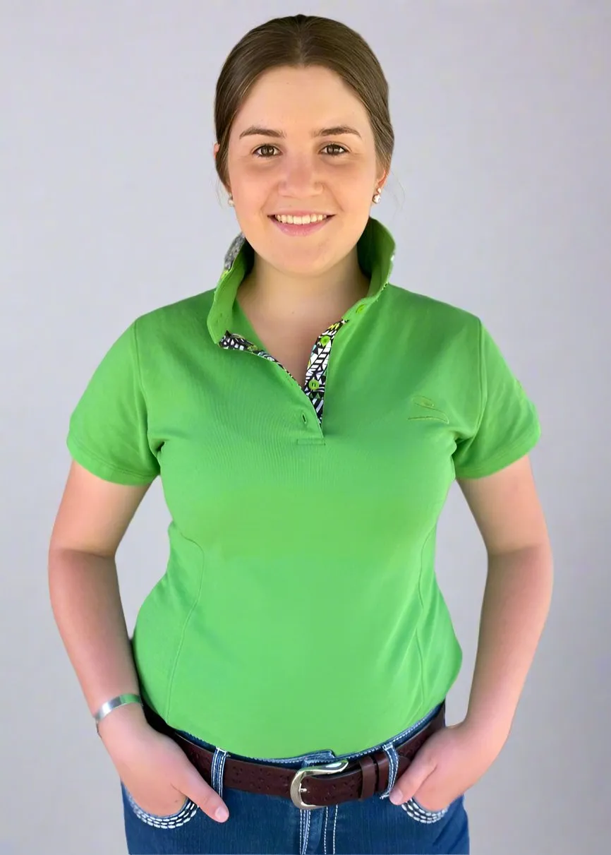 Georgie - Green with Aztec trim Polo Shirt