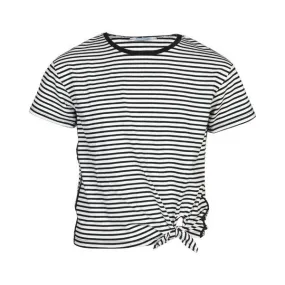 GIRLS BLACK AND WHITE STRIPED SHORT SLEEVE T-SHIRT