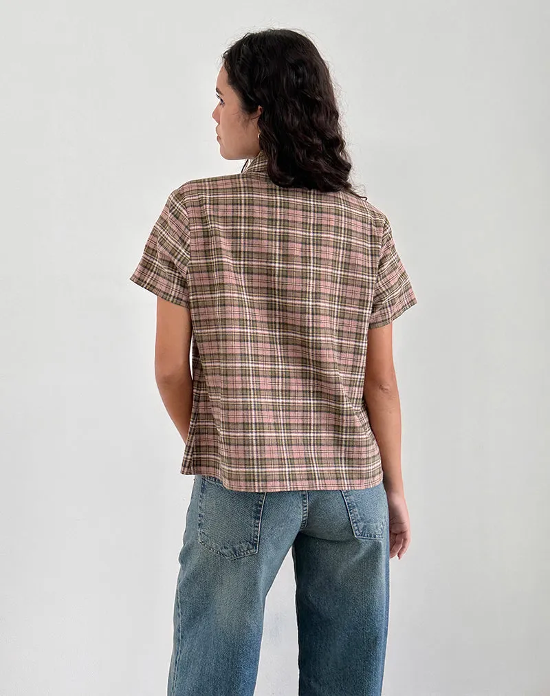 Gosanri Short Sleeve Shirt in Pink and Green Check