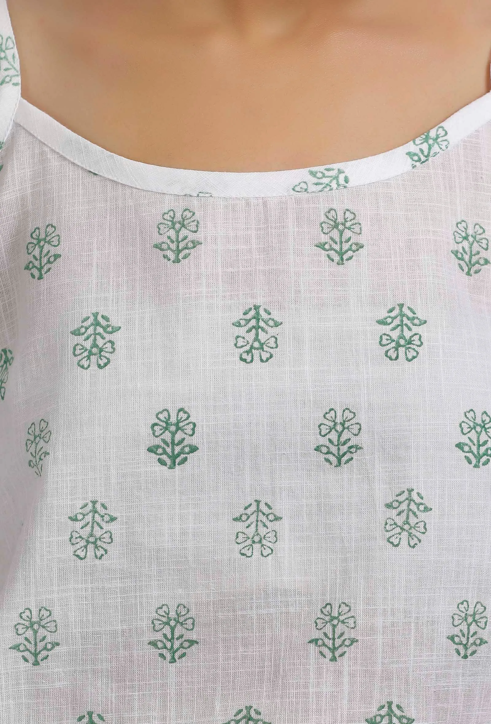 Green Block Printed Slip Top