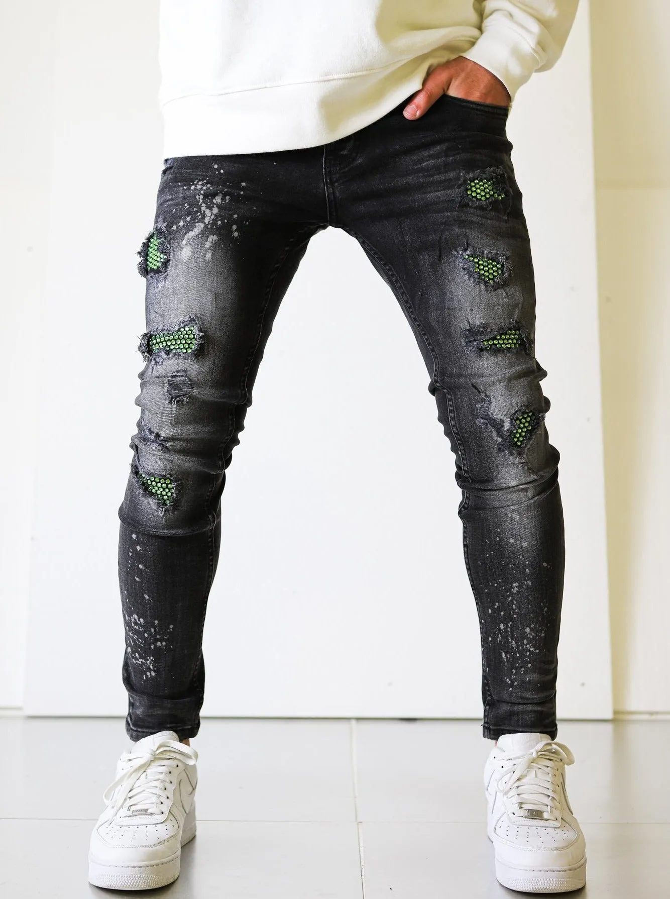 Green Diamond Black Jeans