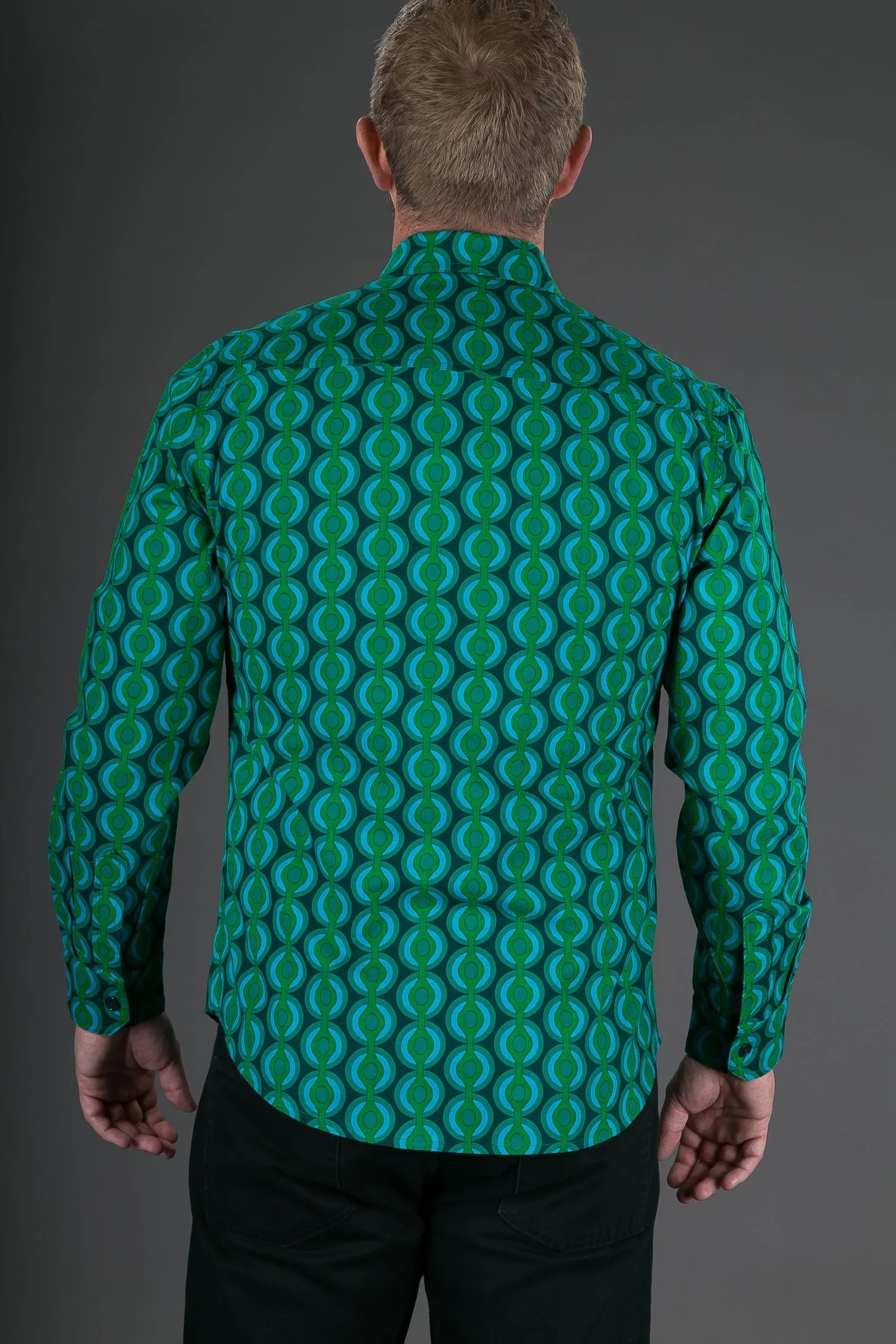 Green Geometric Print Cotton Slim and Regular Fit Mens Shirt Long Sleeve