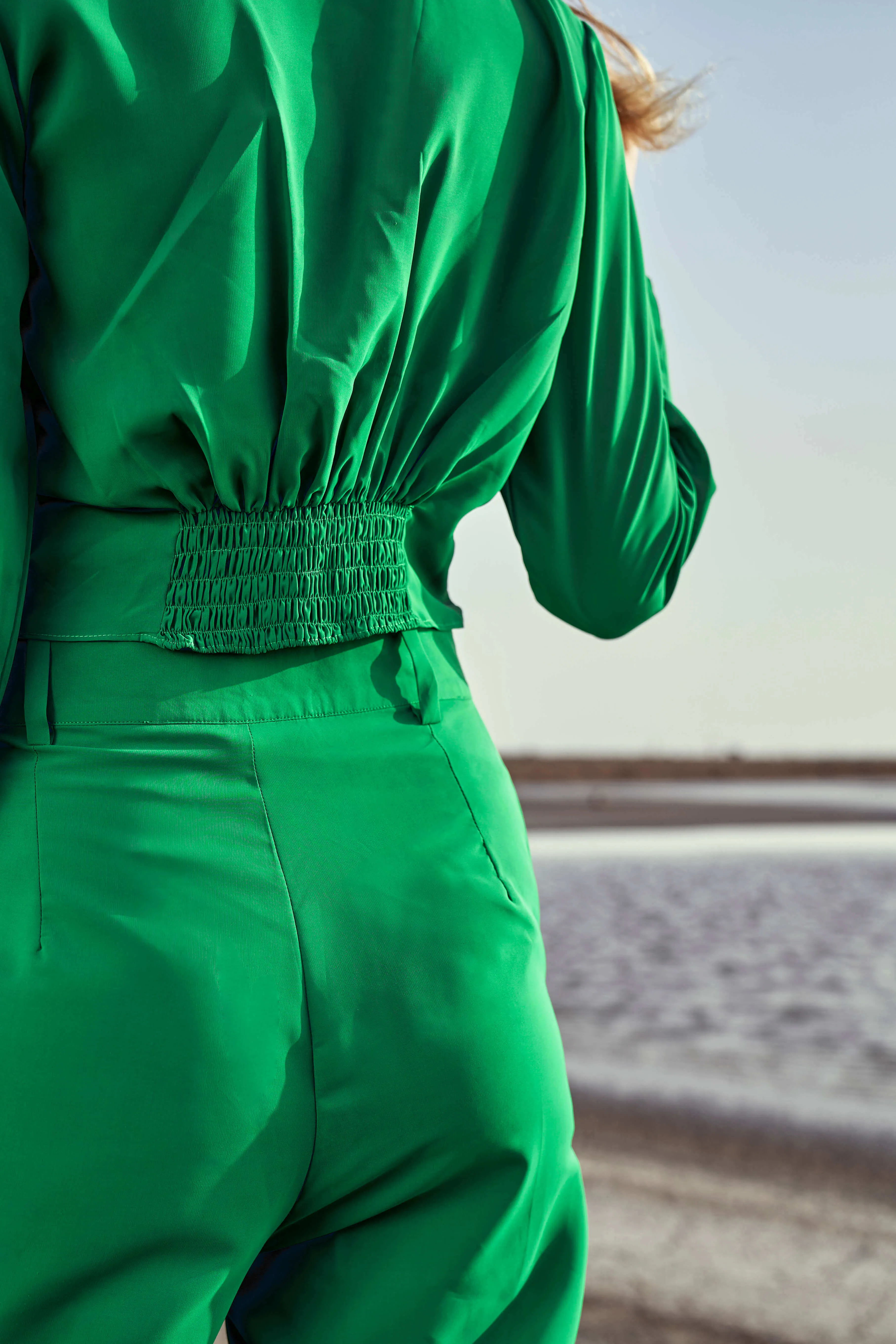 Green Wide Leg Flared Trouser