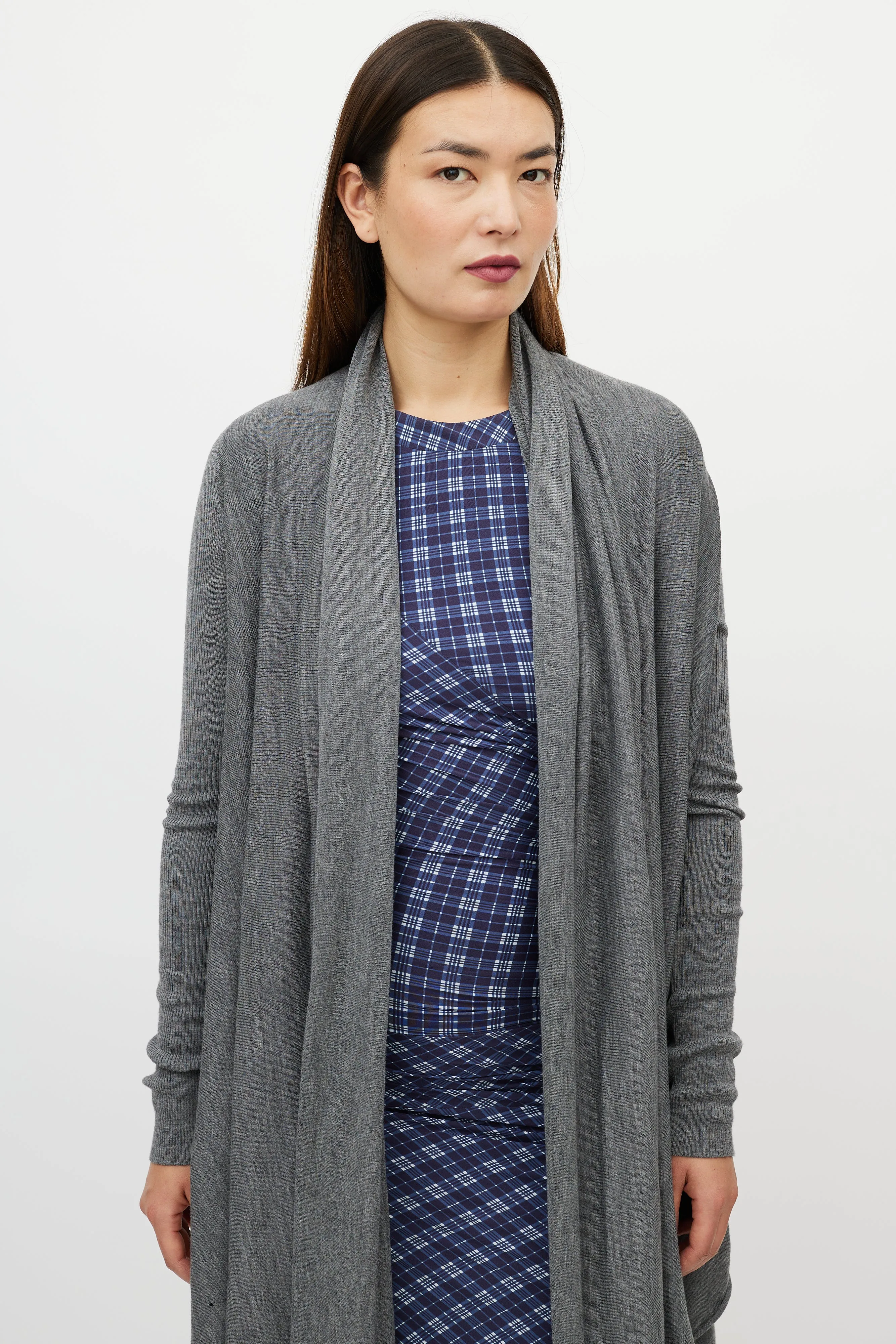 Grey Draped Knit Cardigan