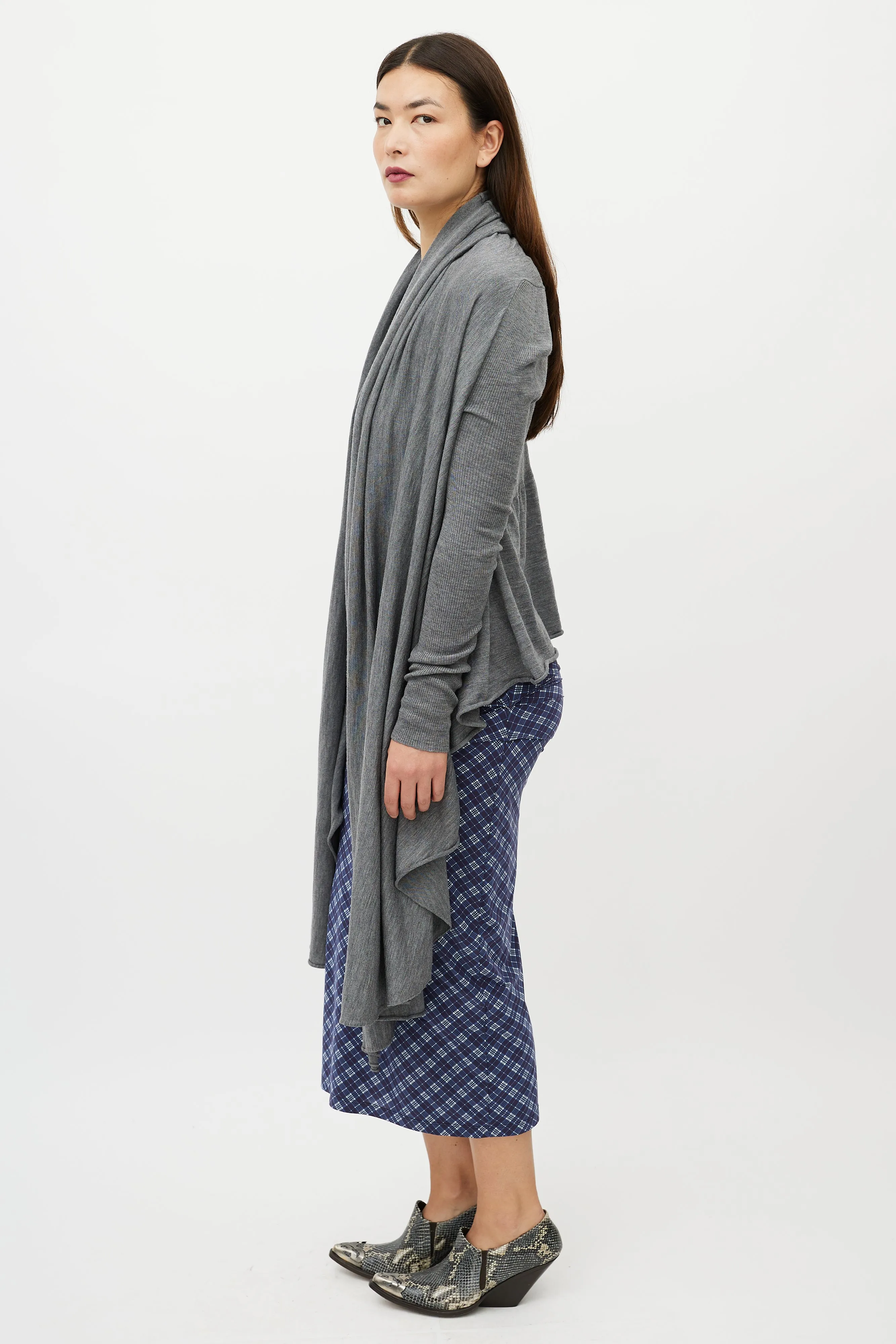 Grey Draped Knit Cardigan