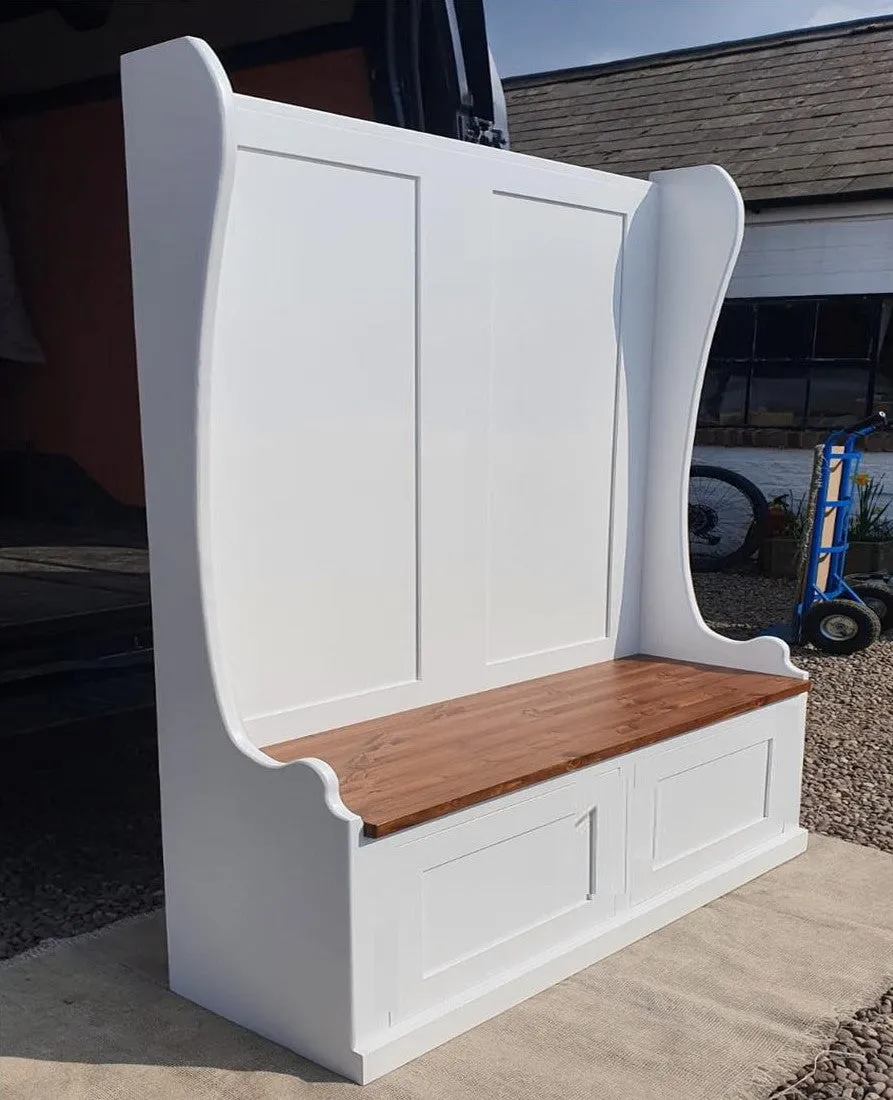 **Hallway Porch Settle Pew Monks Bench, with Optional Coat Hook and under storage seat