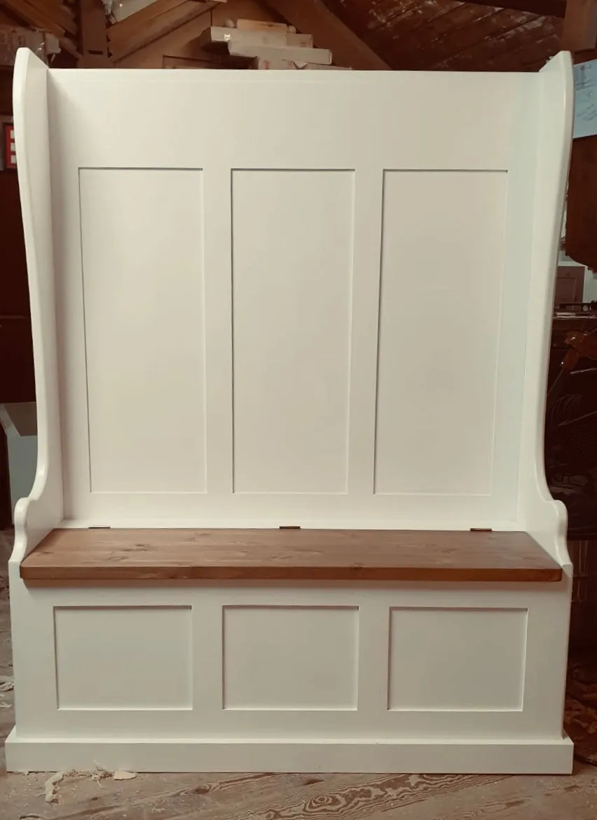 **Hallway Porch Settle Pew Monks Bench, with Optional Coat Hook and under storage seat