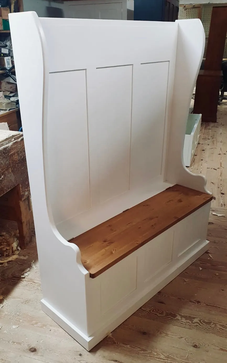 **Hallway Porch Settle Pew Monks Bench, with Optional Coat Hook and under storage seat