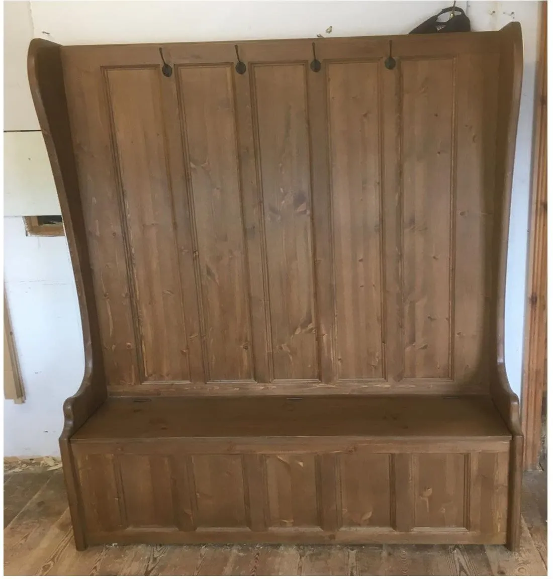 **Hallway Porch Settle Pew Monks Bench, with Optional Coat Hook and under storage seat