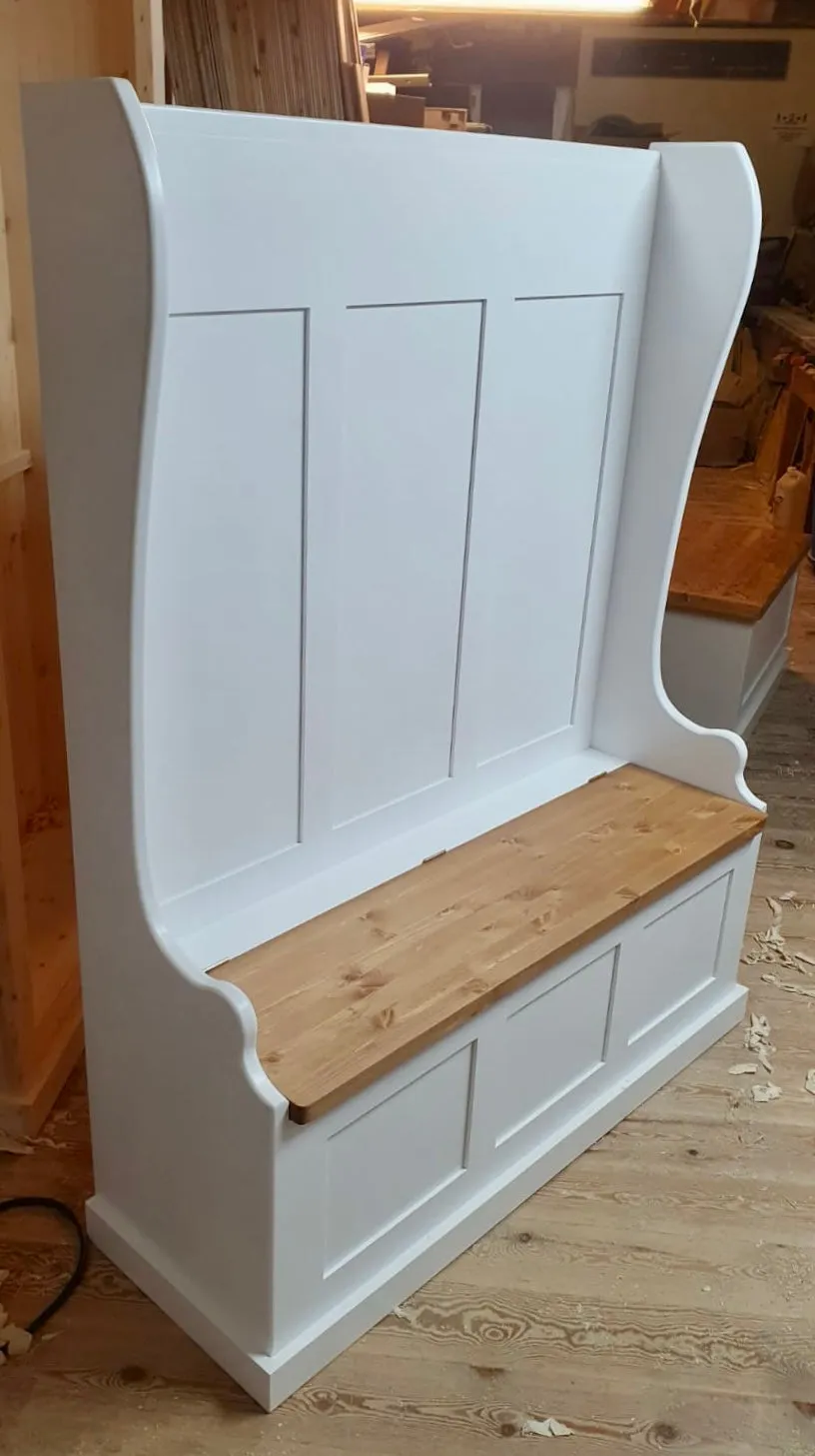 **Hallway Porch Settle Pew Monks Bench, with Optional Coat Hook and under storage seat