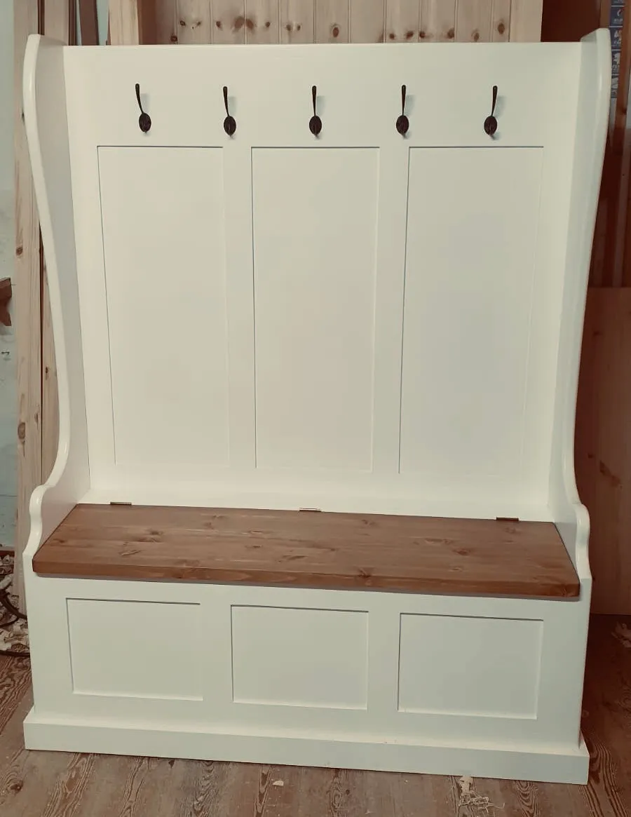 **Hallway Porch Settle Pew Monks Bench, with Optional Coat Hook and under storage seat