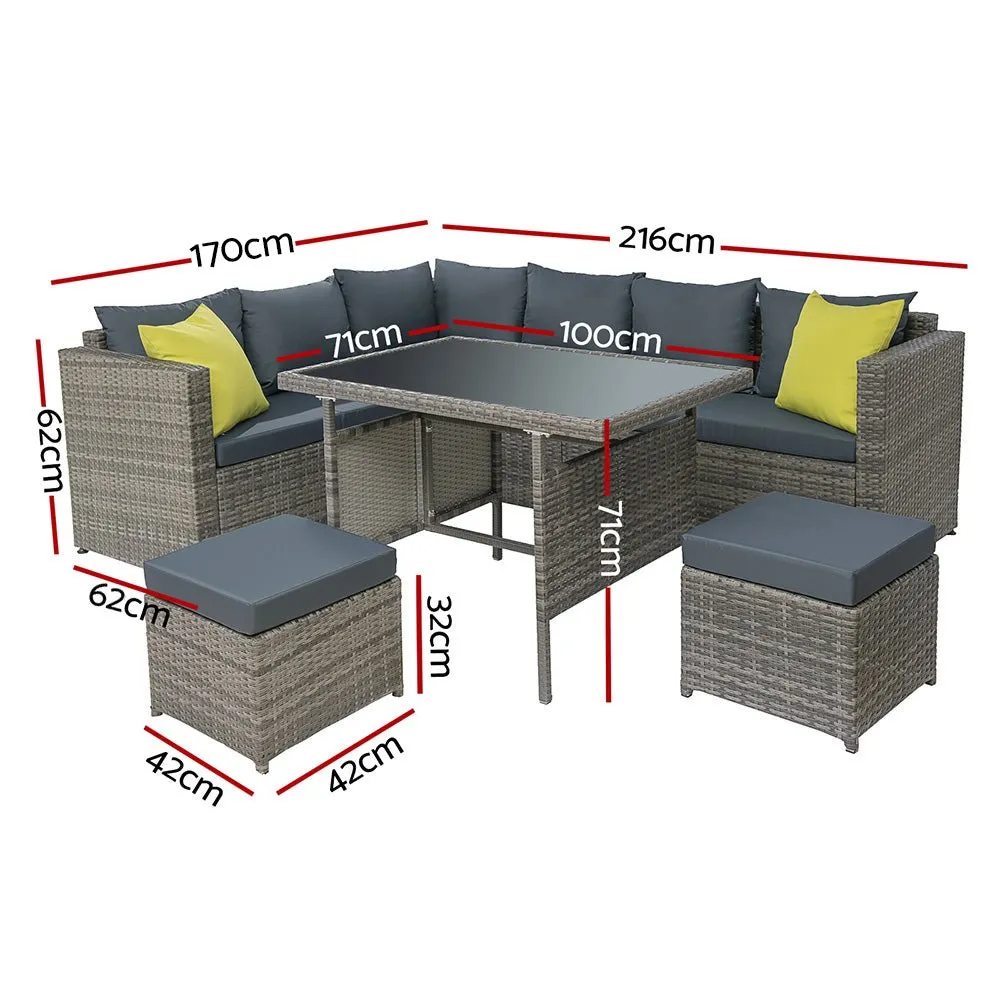 Hamilton 8 Seat Corner Outdoor Dining Setting - Grey