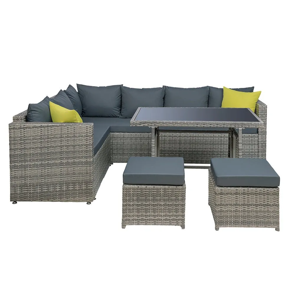 Hamilton 8 Seat Corner Outdoor Dining Setting - Grey