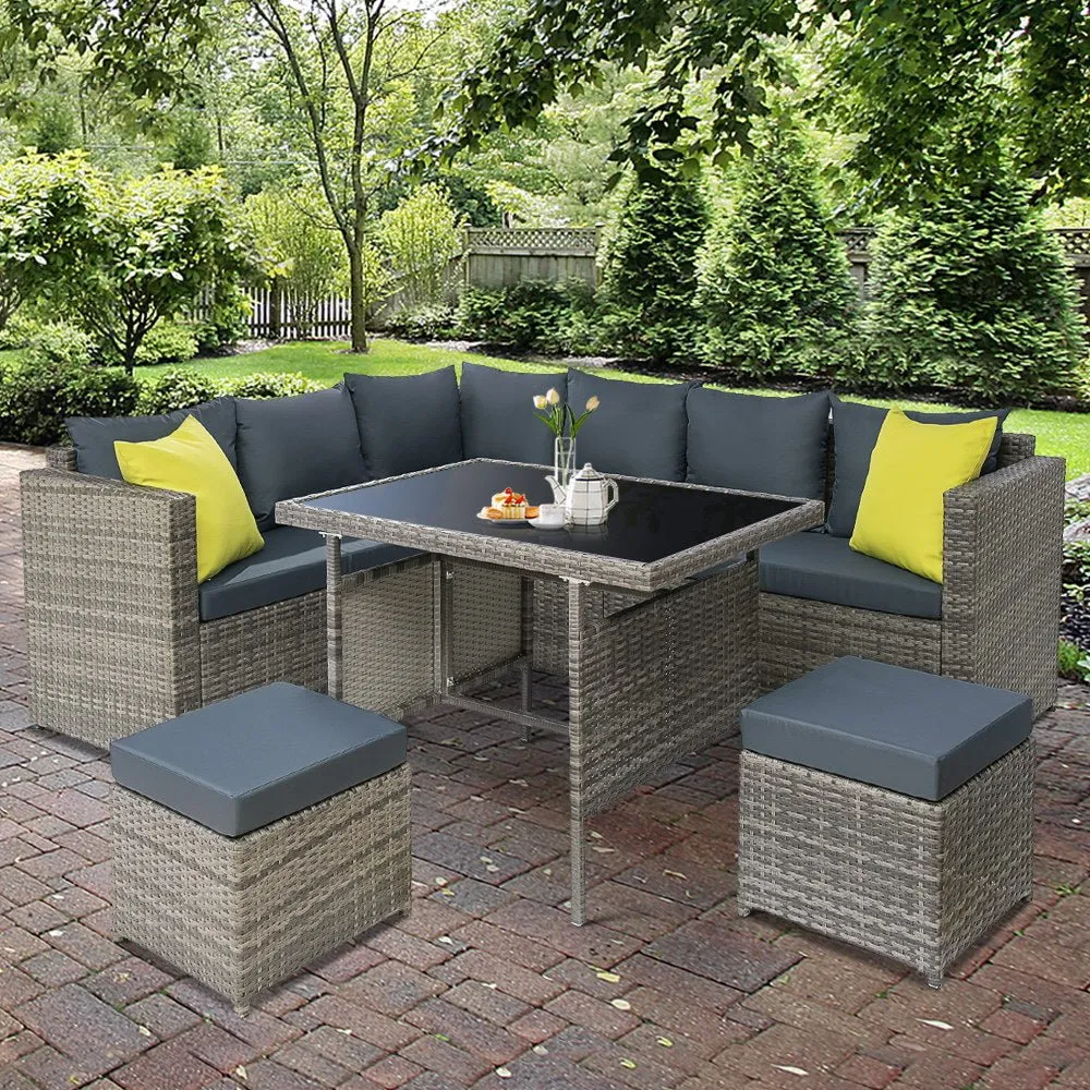 Hamilton 8 Seat Corner Outdoor Dining Setting - Grey