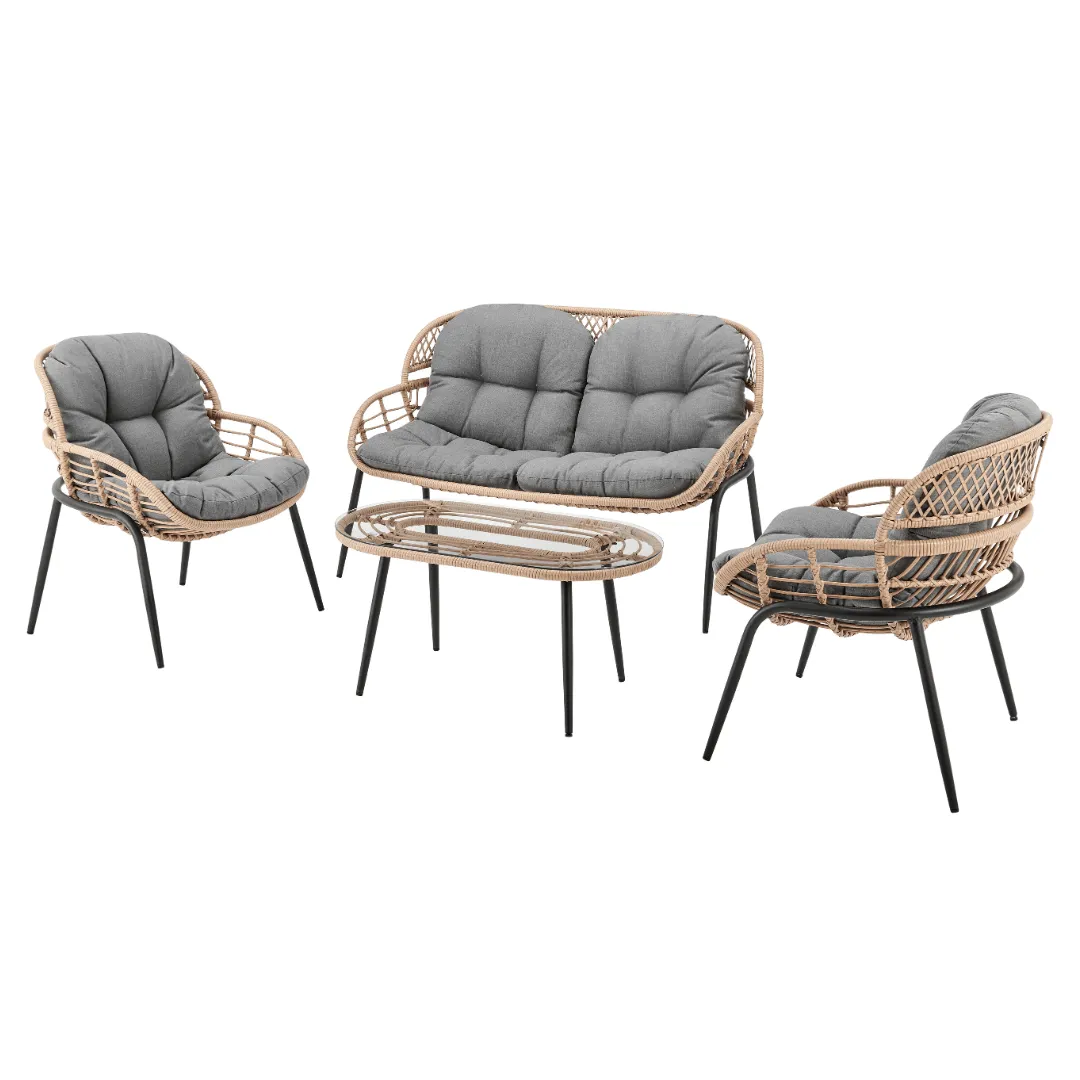 Hanopu 4PCS Garden Wicker Rattan Lounge Set