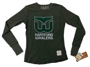 Hartford Whalers Retro Brand WOMEN Green Lightweight Waffle Pullover T-Shirt